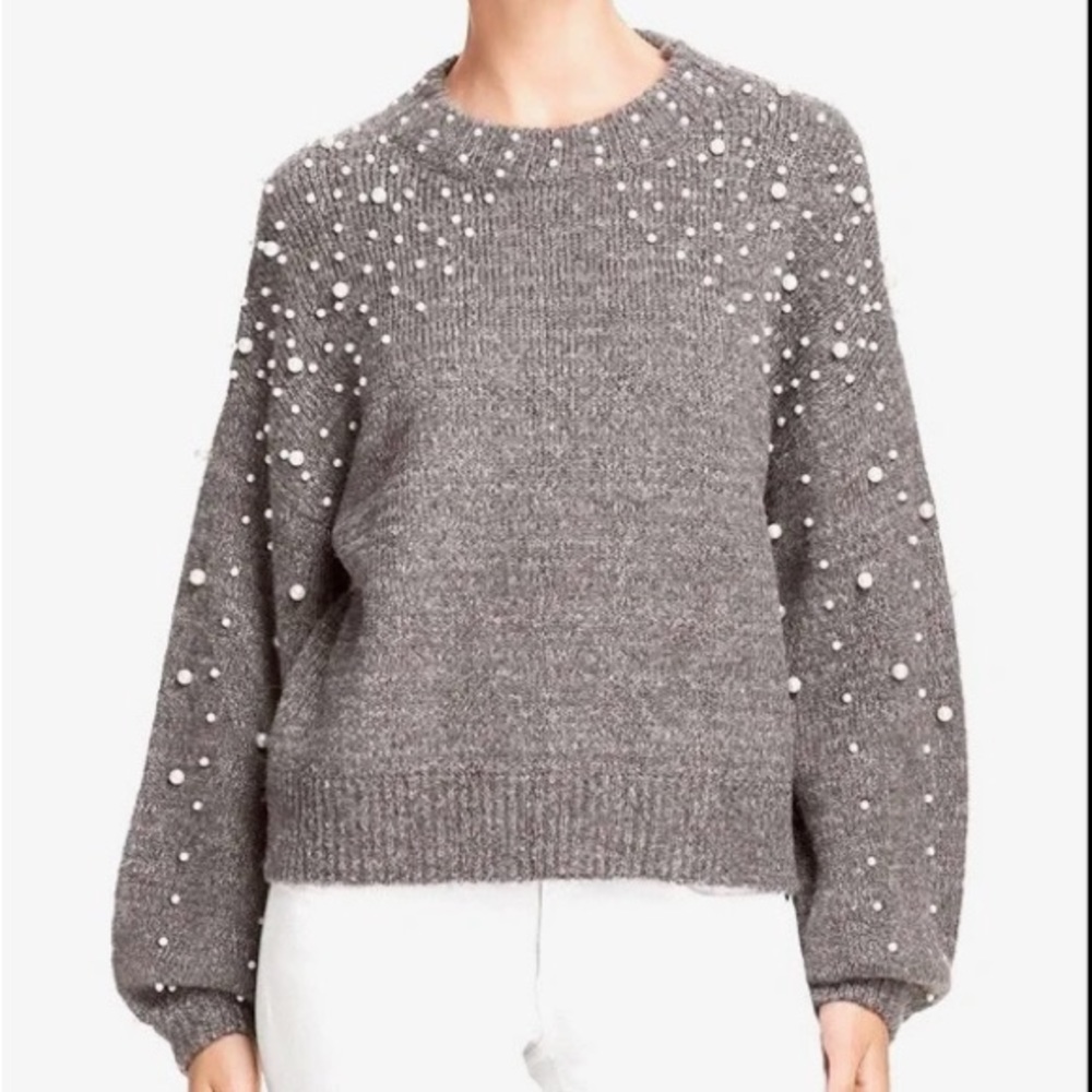 Bloomingdales AQUA Grey pearl sweater size M